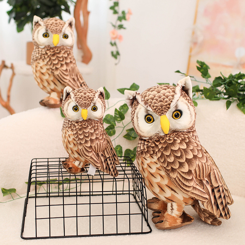 Cute Owl Plush Toy displayed in a cozy home setting, showcasing realistic feather-inspired details and woodland-inspired decorative charm