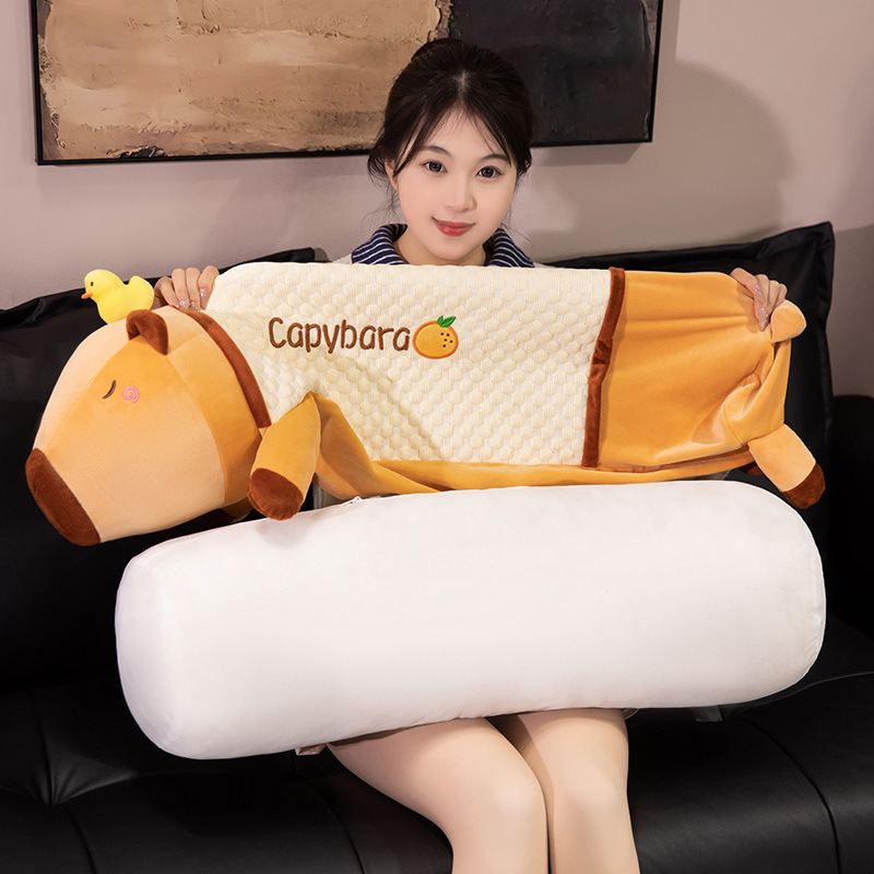 Cute Capybara Long Plush Pillow in cooling fabric with a removable cover and separate inner cushion for easy cleaning and care