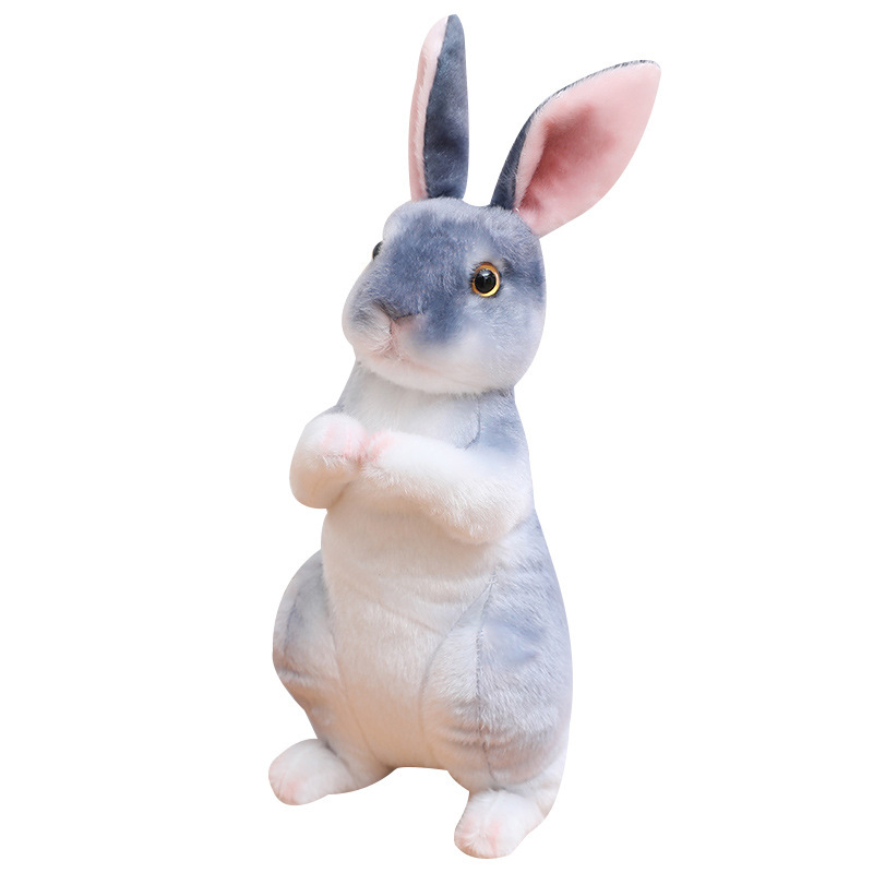 Gray Realistic Rabbit Plush Toy in sitting style with lifelike fur texture and expressive eyes