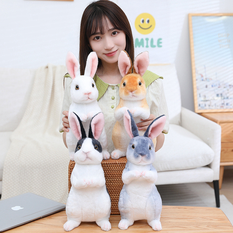 Realistic Rabbit Plush Toy in sitting style featuring lifelike bunny details, upright ears, soft plush fabric, and realistic coloring