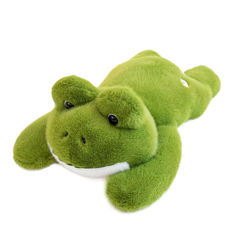 Cute Frog Plush Toy with a fluffy lying frog design, soft plush fabric, and adorable frog features on a white background