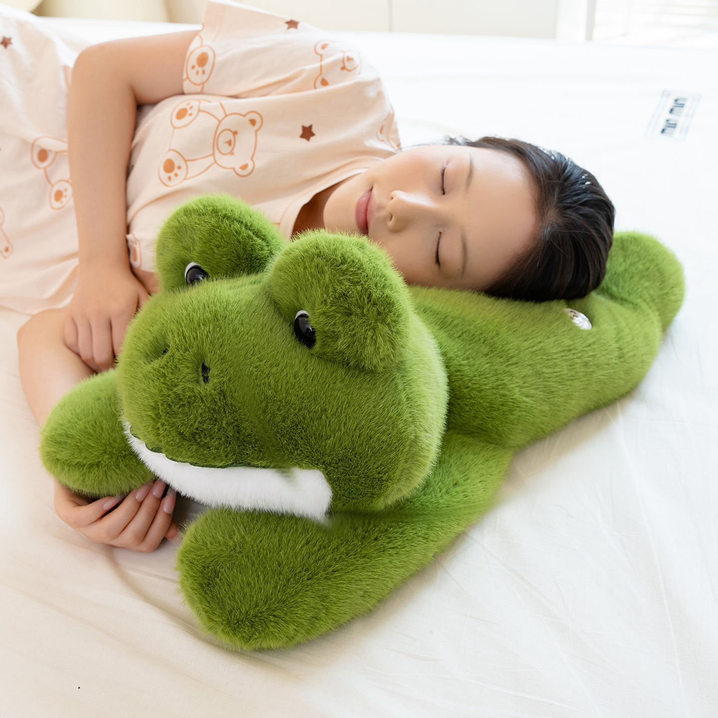 Cute Frog Plush Toy with a fluffy frog-shaped body, soft PP cotton filling, and a comforting cuddling experience