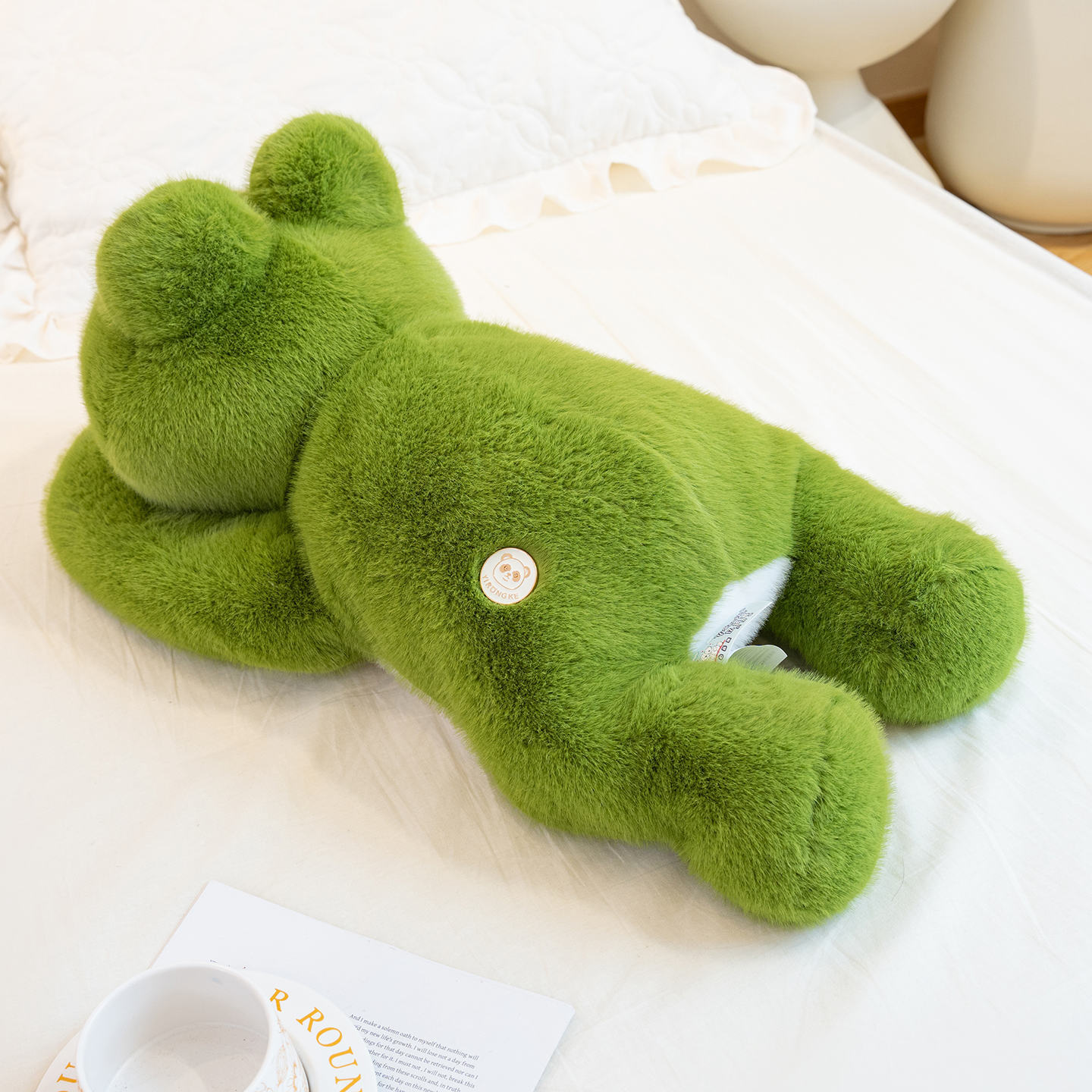 Cute Frog Plush Toy showcasing a soft plush texture and lying frog shape viewed from the back for a complete design view