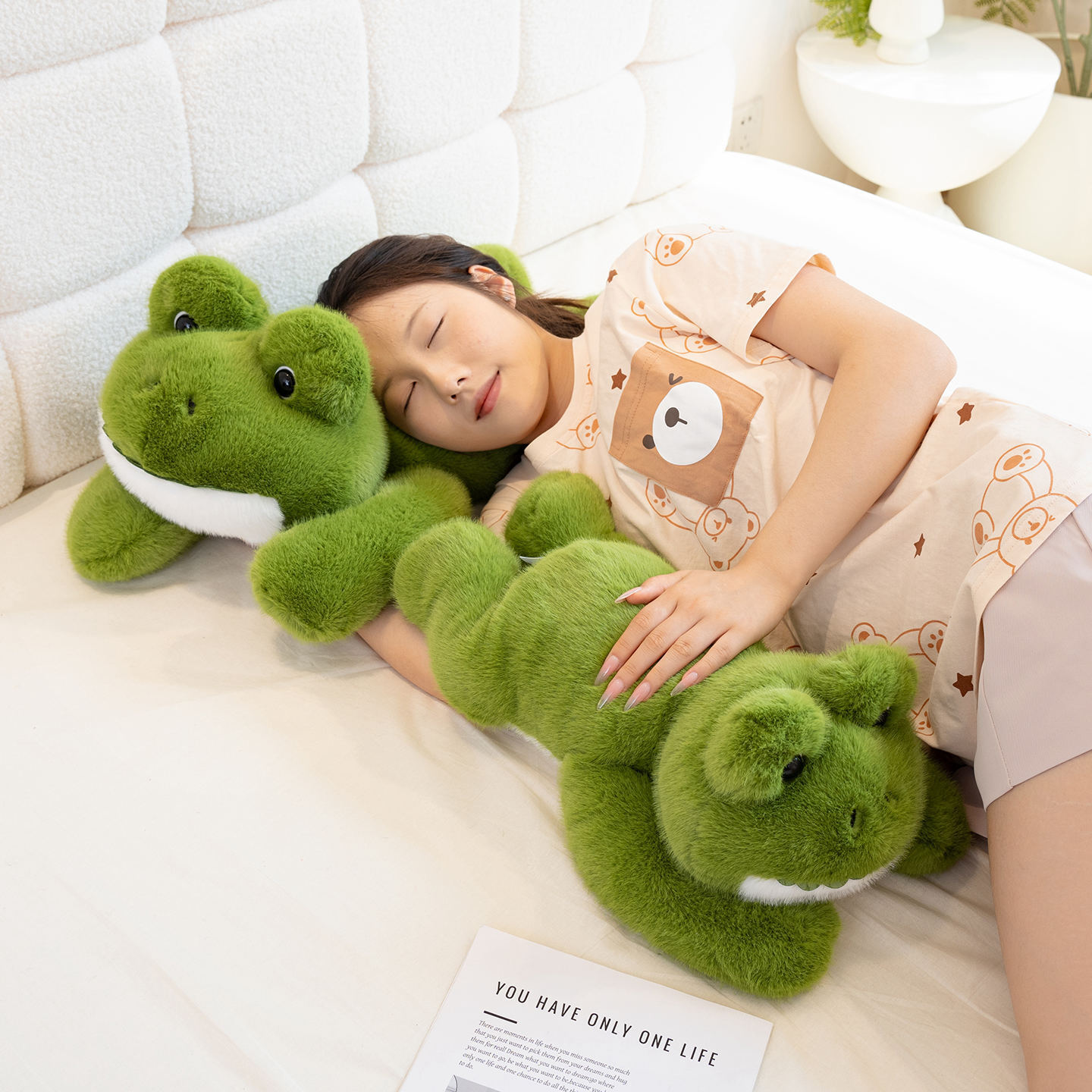 Cute Frog Plush Toy featuring a fluffy frog-shaped body and soft PP cotton filling for resting and everyday comfort
