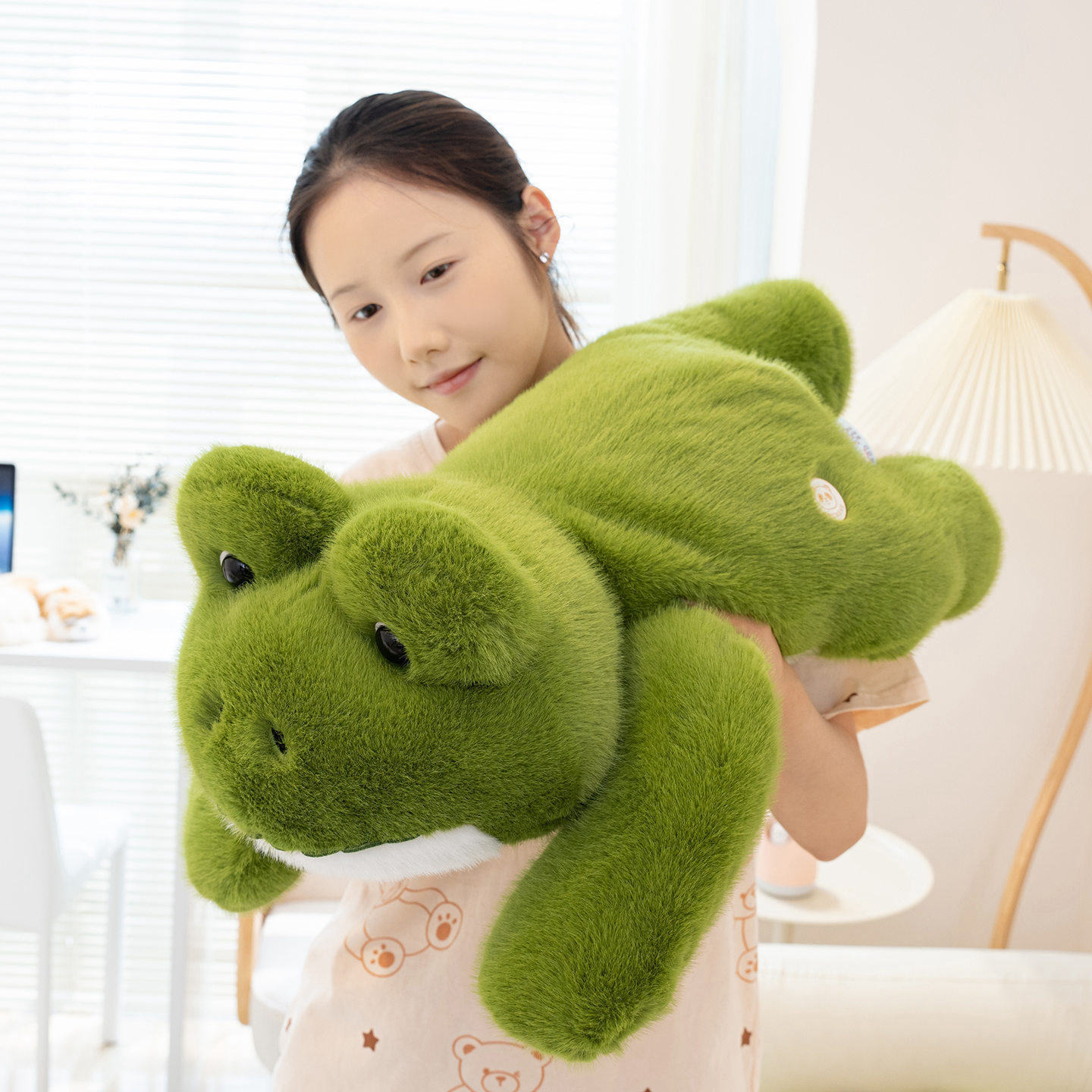 Cute Frog Plush Toy with a soft plush texture and frog-shaped design, ideal for cuddling and bedroom decor
