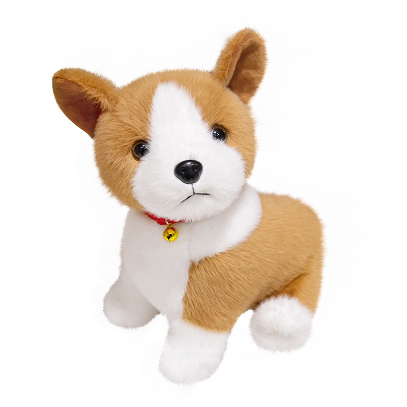 Sitting Corgi Plush Toy with soft plush fabric, fluffy fur, and realistic corgi details