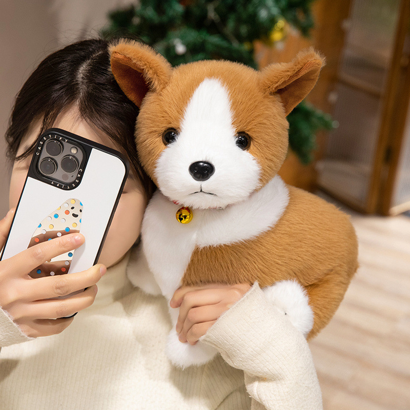 Cute Sitting Corgi Plush Toy featuring expressive eyes, soft fur texture, and realistic puppy-inspired details