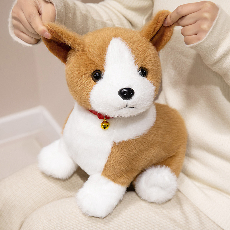 Cute Sitting Corgi Plush Toy featuring fluffy ears, soft plush fabric, and realistic puppy-inspired details