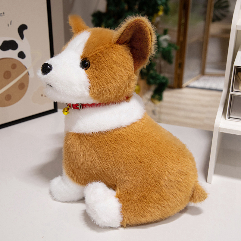 Side view of Sitting Corgi Plush Toy with soft plush fabric and realistic corgi features