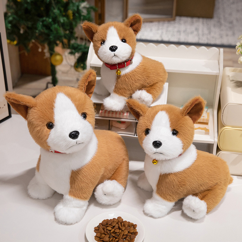 Cute Sitting Corgi Plush Toy available in multiple sizes with fluffy fur and realistic puppy-inspired details