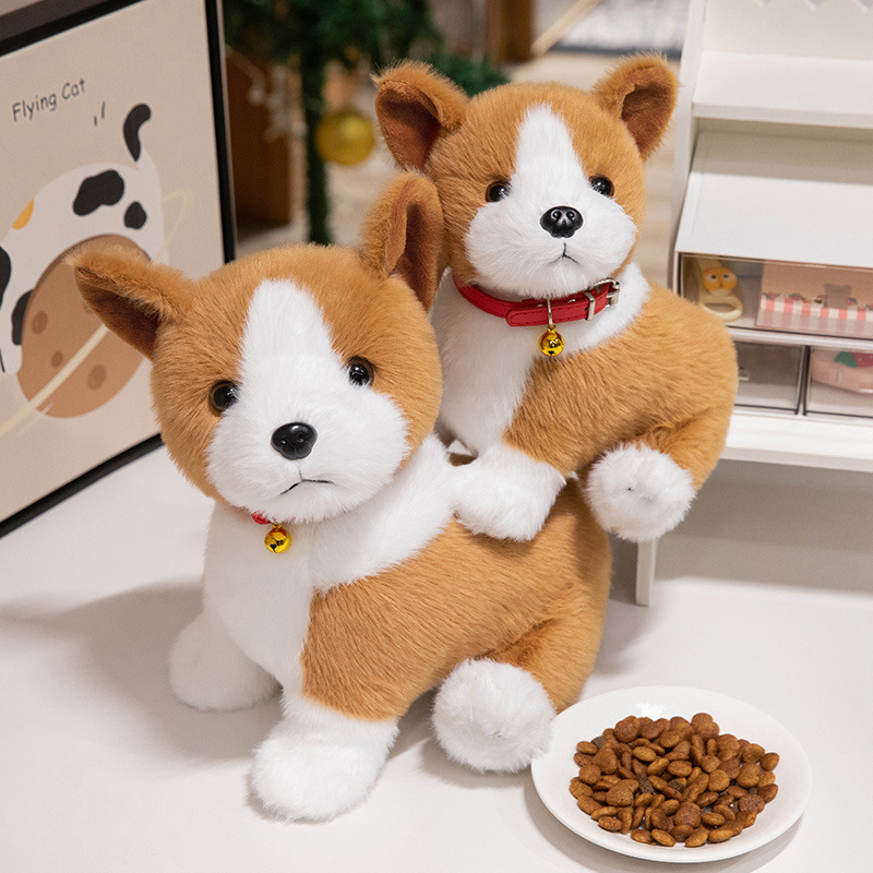 Cute Sitting Corgi Plush Toy with soft plush fabric and realistic puppy-inspired details in a cozy display setting