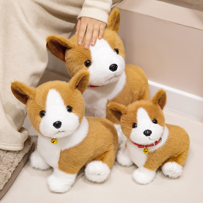 Cute Sitting Corgi Plush Toy in multiple sizes, featuring realistic puppy details and soft plush fabric