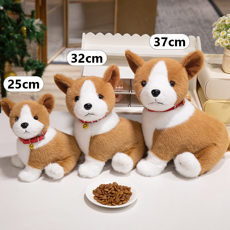 Cute Sitting Corgi Plush Toy in 25 cm, 32 cm, and 37 cm sizes