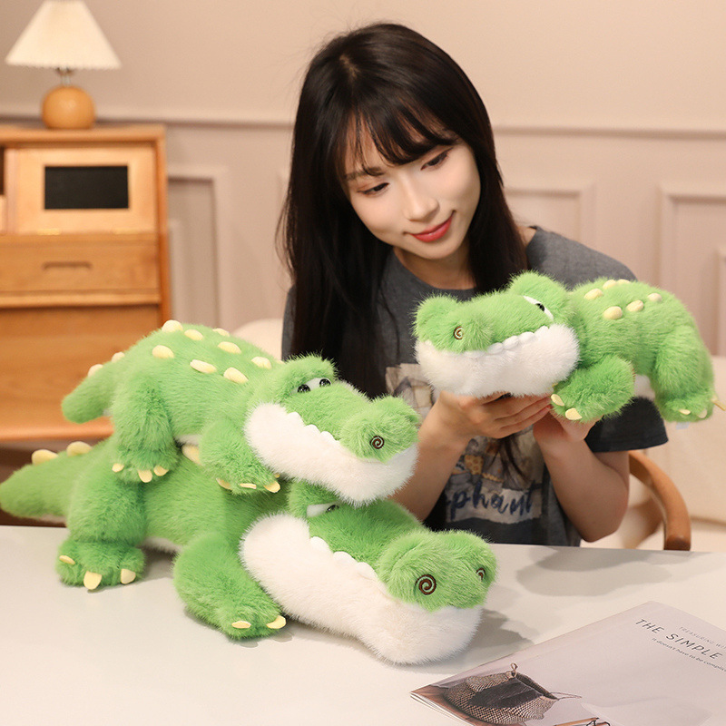 Cute Crocodile Plush Toy with fluffy plush texture, embroidered details, and a cuddly body design, perfect for hugging, collecting, and room decor