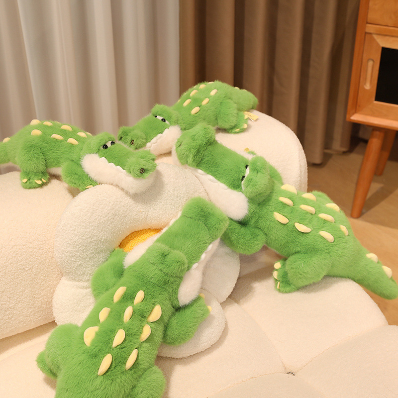 Cute Crocodile Plush Toy arranged on a sofa in a cozy living space, perfect for display, collecting, and animal-themed decor