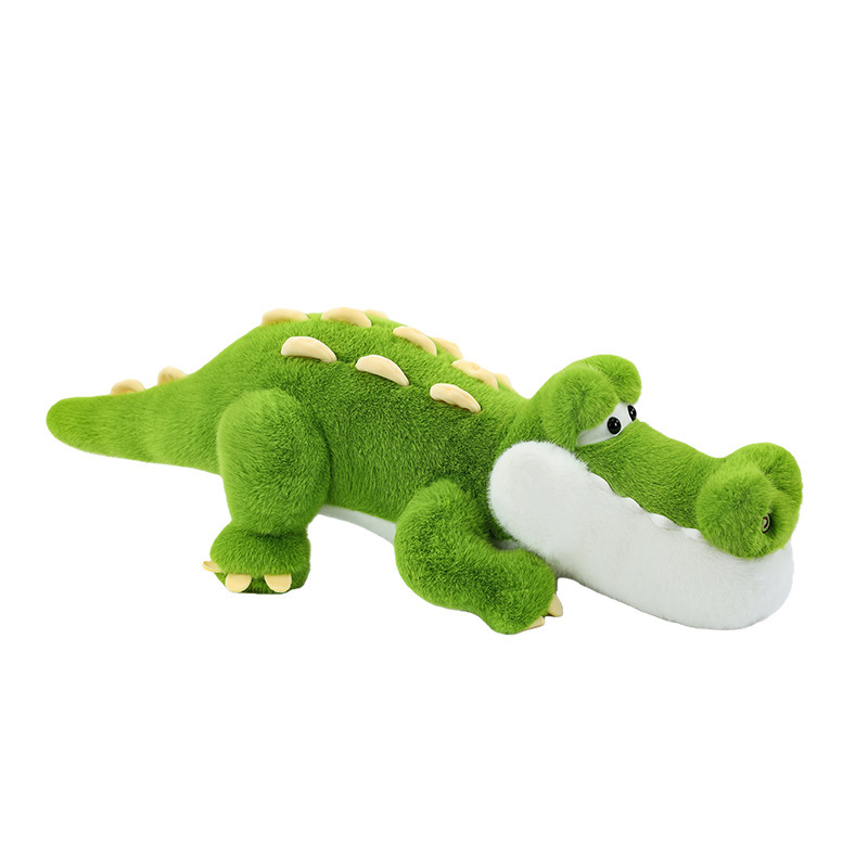 Cute Crocodile Plush Pillow with a long body, fluffy plush fabric, embroidered details, and soft PP cotton filling