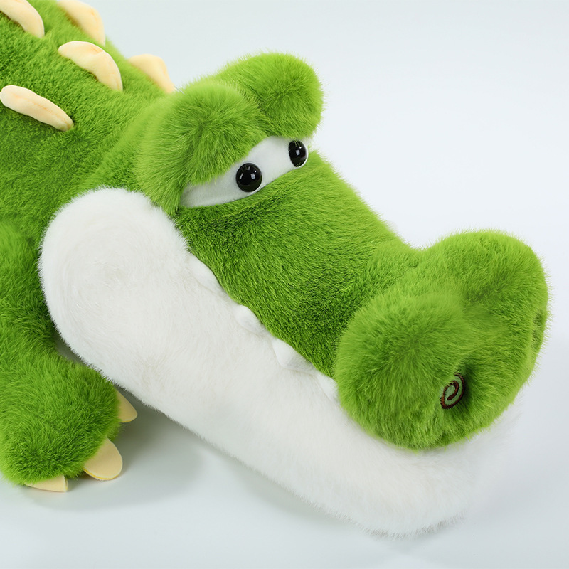 Cute Crocodile Plush Pillow with embroidered nostril details, expressive eyes, and a fluffy plush snout for a playful appearance