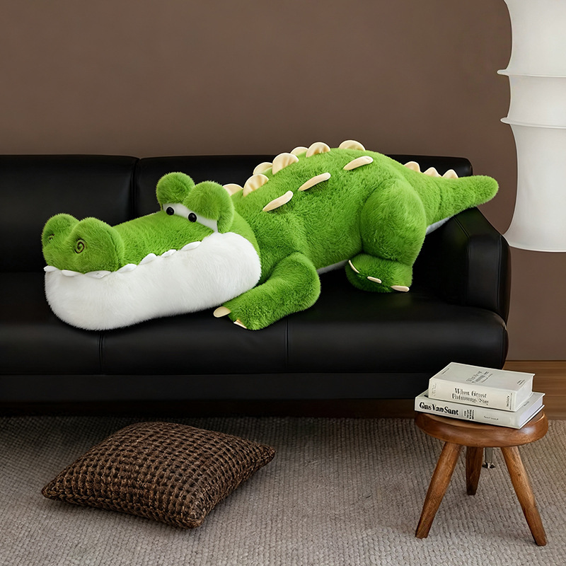 Cute Crocodile Plush Pillow placed on a sofa, combining soft comfort and whimsical crocodile charm for home decoration