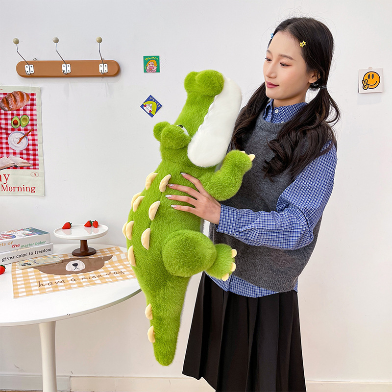 Cute Crocodile Plush Pillow displayed upright to showcase its long body design, fluffy texture, and playful crocodile details