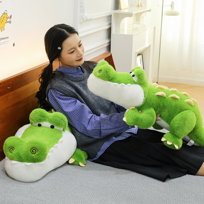 Cute Crocodile Plush Pillow with a long body and soft plush fabric, perfect for cuddling and relaxing on a bed