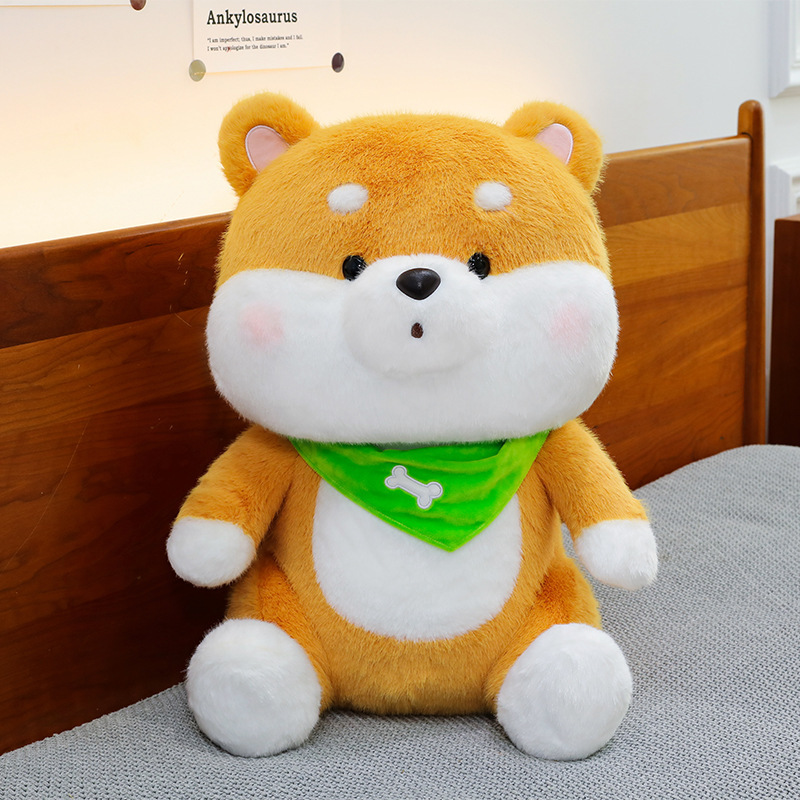 Cute Shiba Inu Plush Toy with Green Bandana – Soft Stuffed Dog for
