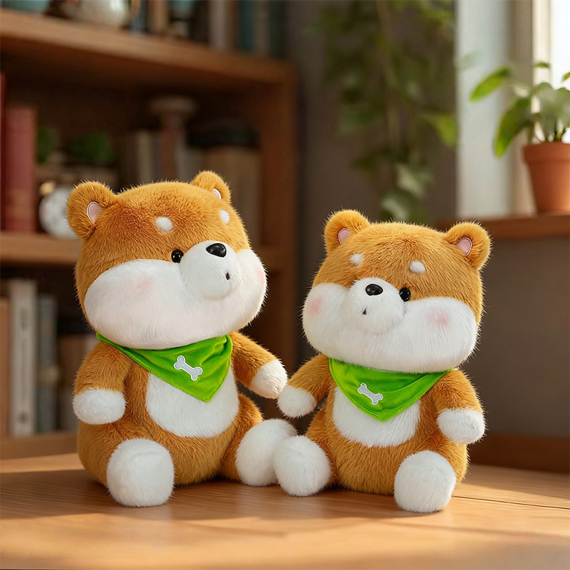 Cute Shiba Inu Plush Toy with Green Bandana – Soft Stuffed Dog for
