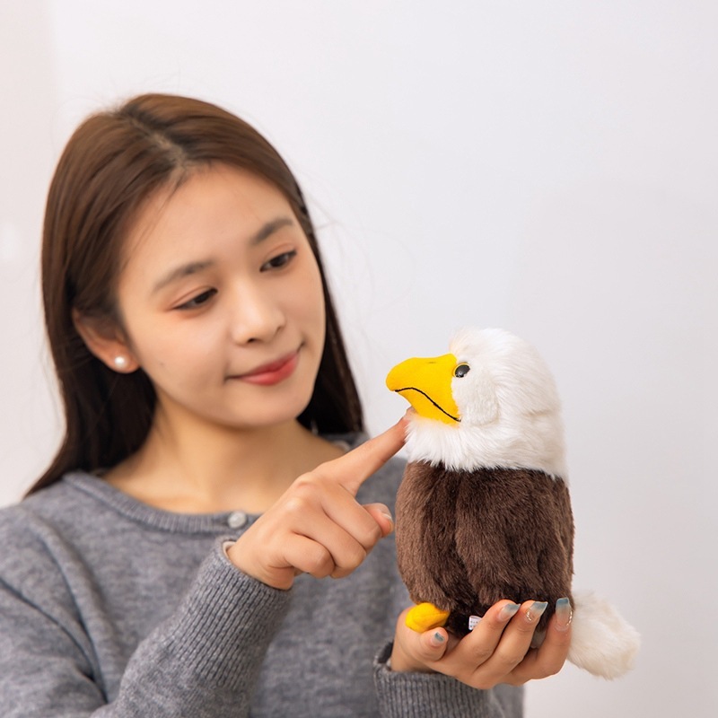 Bald Eagle Plush Toy featuring a fluffy white head, brown body, and compact size, ideal for display, collection, and nature-themed desk decor