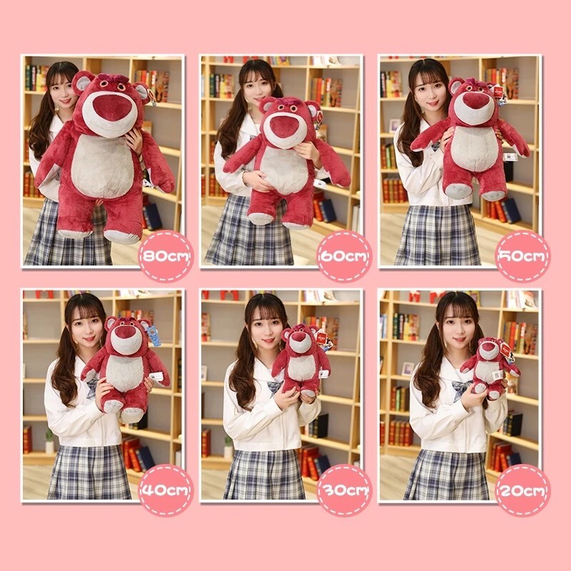 Aoger Official Disney Pixar Lotso Huggin Bear plush toy available in 20 cm, 30 cm, 40 cm, 50 cm, 60 cm, and 80 cm sizes