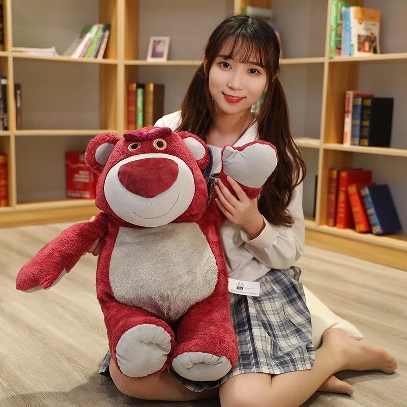 Official Disney Pixar Lotso Huggin Bear plush toy with soft plush fabric, perfect for cuddling, relaxing, and cozy home decor