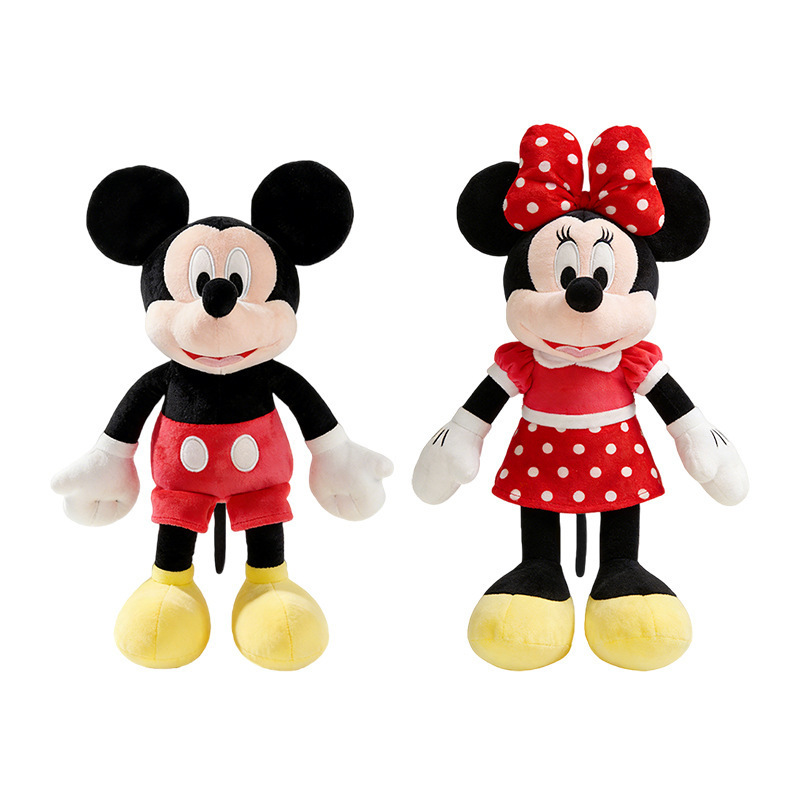 Aoger Mickey Mouse and Minnie Mouse sitting plush toys on a white background
