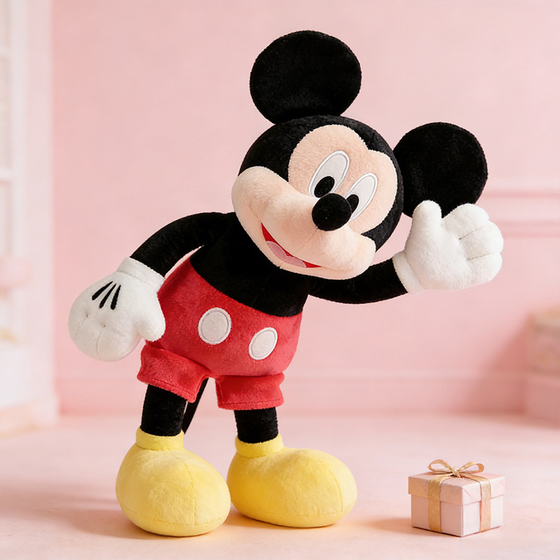 Aoger Mickey Mouse Plush Toy in the Disney Sitting Series displayed beside a gift box