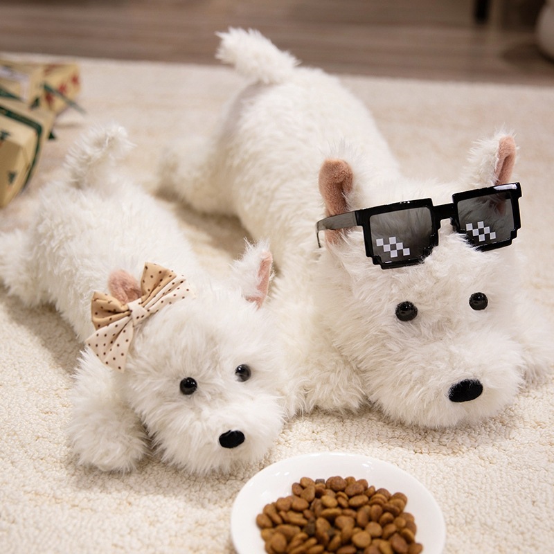 West Highland White Terrier Plush Pillow displayed in a playful home setting with soft fluffy fur
