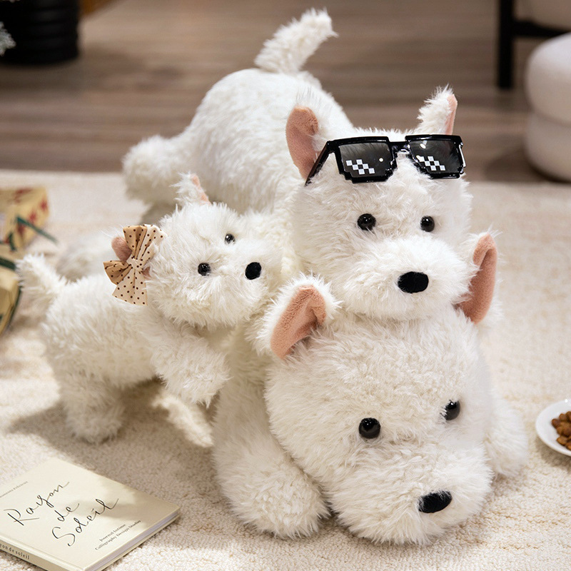 West Highland White Terrier Plush Pillow displayed in multiple sizes with fluffy plush texture