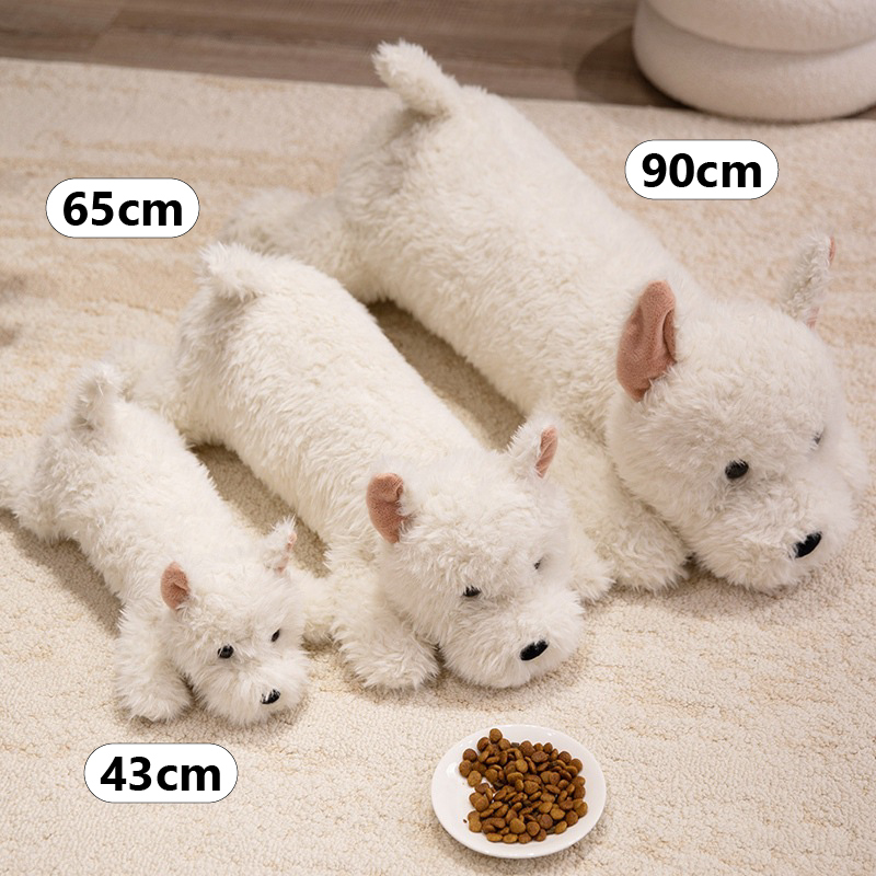 West Highland White Terrier Plush Pillow size comparison in 43 cm 65 cm and 90 cm