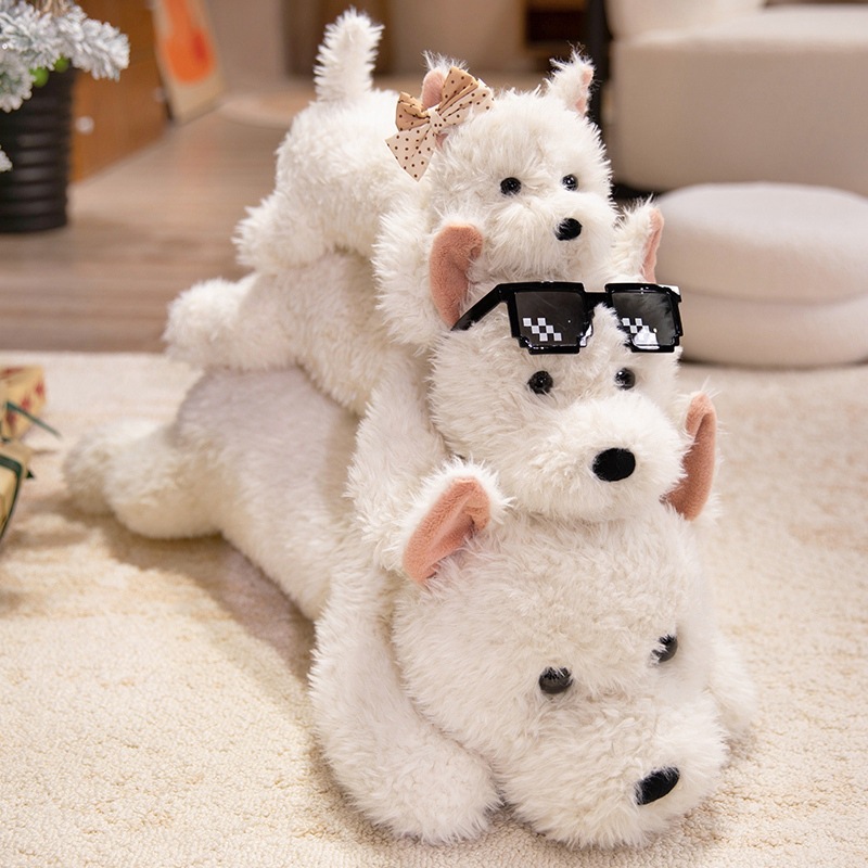 West Highland White Terrier Plush Pillows stacked together to showcase the available sizes