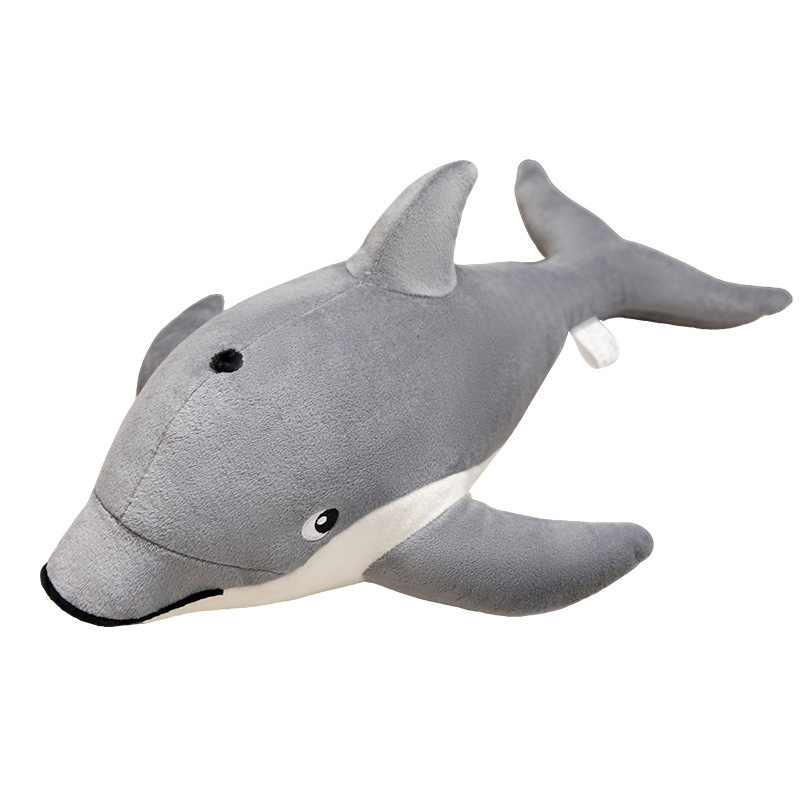 Cute Dolphin Plush Pillow in gray with soft plush fabric and PP cotton filling