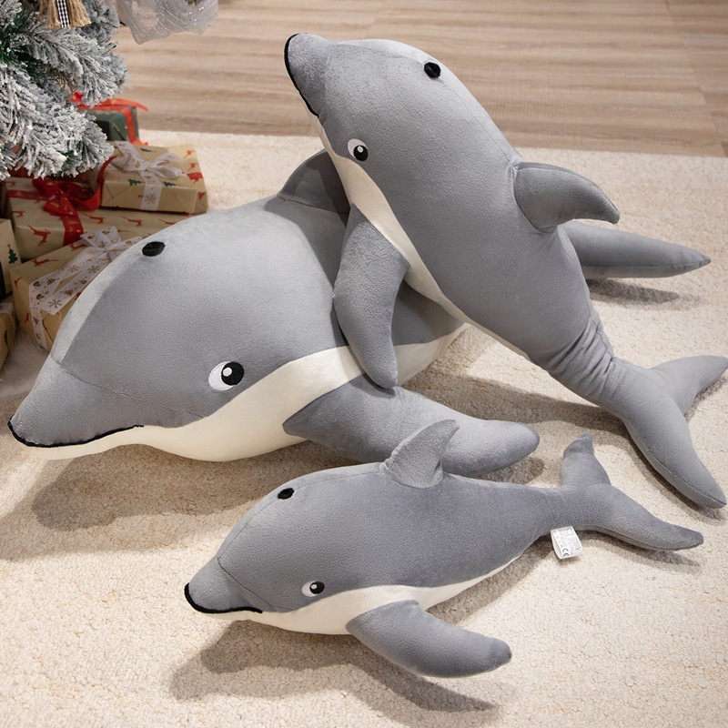 Cute Dolphin Plush Pillow in 50 cm, 70 cm, and 100 cm sizes for cuddling, sleeping, and cozy home decor