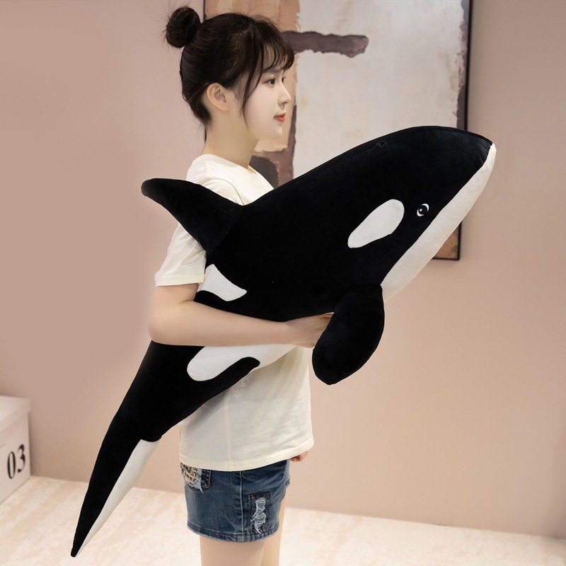 Orca Killer Whale plush pillow showcasing its huggable size, soft plush fabric, and cuddly comfort for everyday relaxation