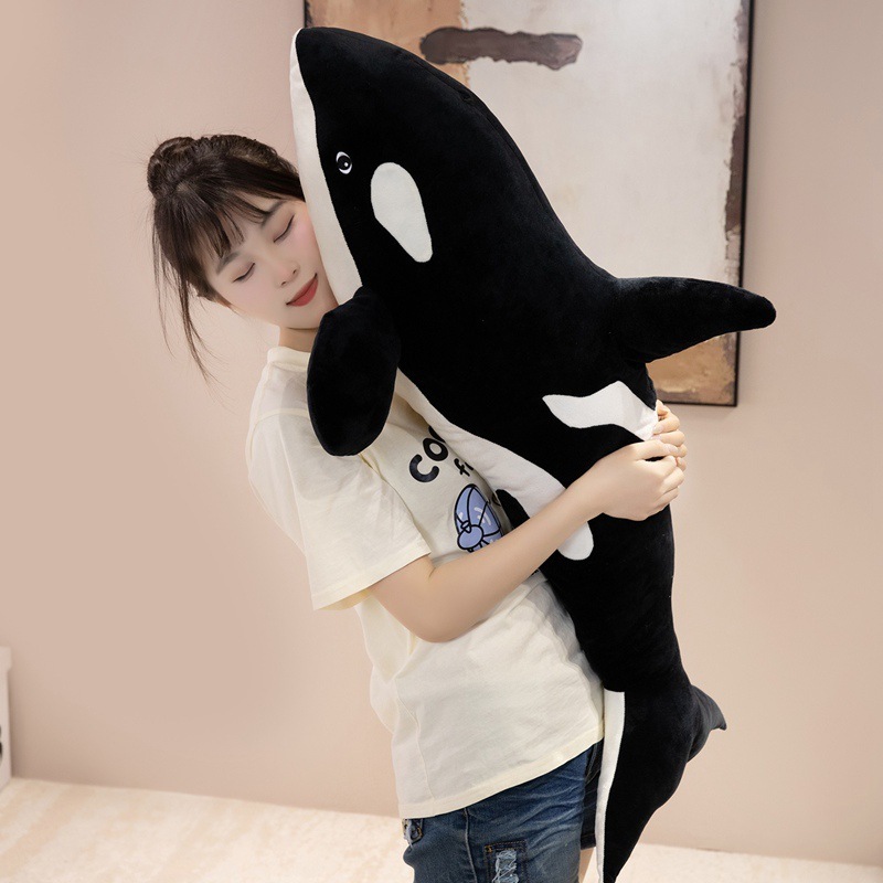 Orca Killer Whale plush pillow with soft plush fabric and fluffy PP cotton filling, perfect for hugging and cozy comfort