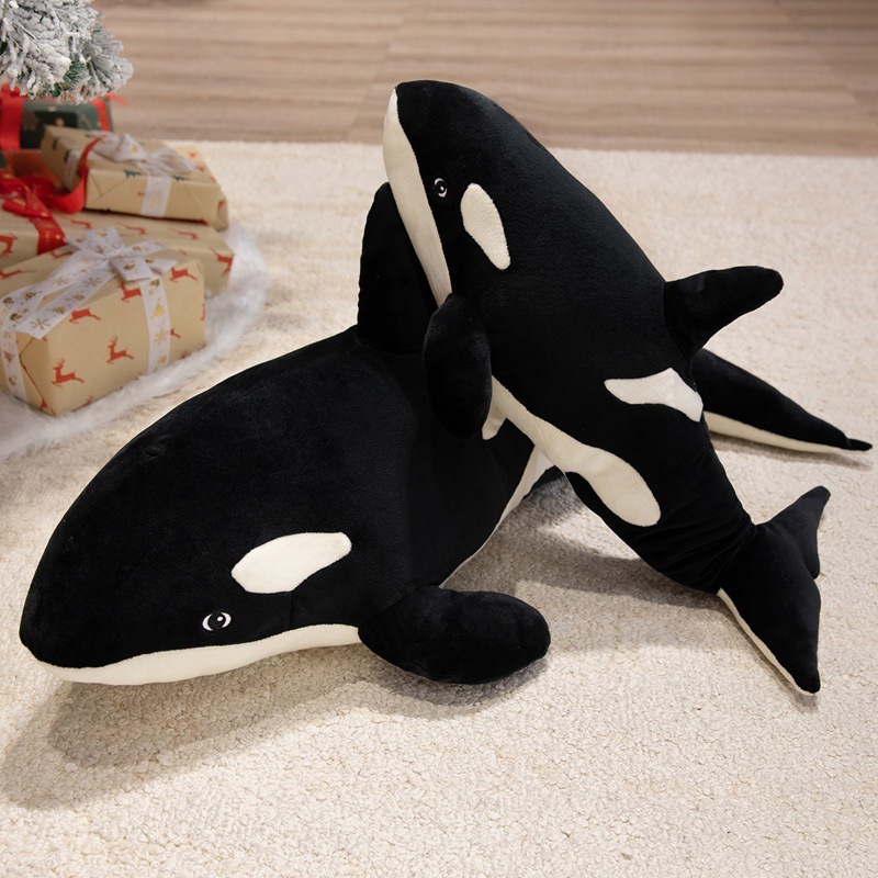 Orca Killer Whale plush pillows in two sizes with soft plush fabric, perfect for cuddling, decorating, and ocean-themed home comfort