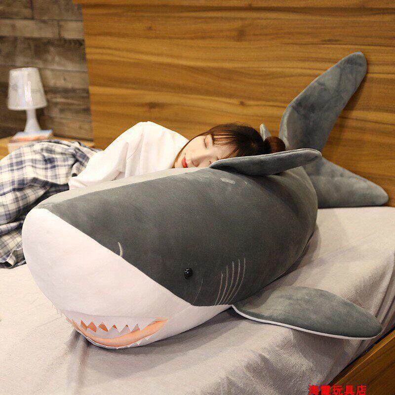 Gray Megalodon Shark Plush Toy offering soft comfort for resting, relaxing, and cozy bedroom decor