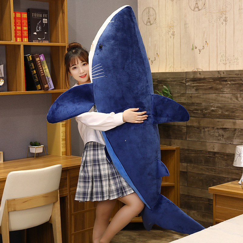 Blue Megalodon Shark Plush Toy with a realistic shark design, perfect for hugging, cuddling, and cozy bedroom decor