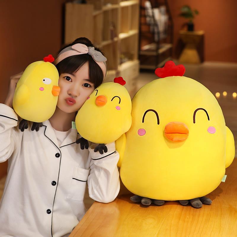 Funny Yellow Chick Plush Toy showing Happy Eyes and Side Eyes designs in different sizes