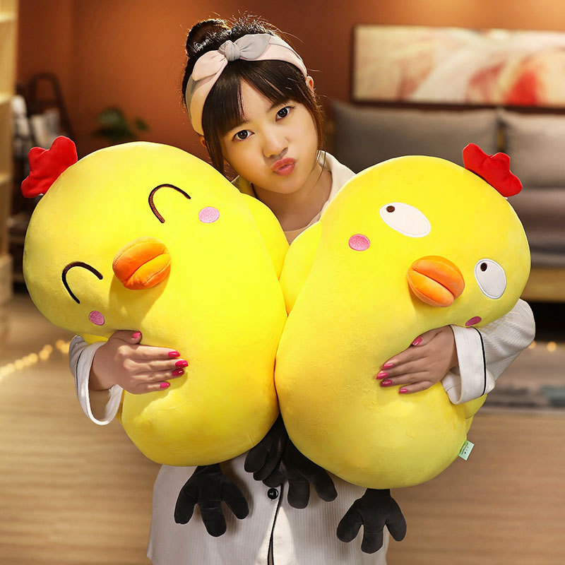 Funny Yellow Chick Plush Toy featuring Happy Eyes and Side Eyes expressions with a soft, huggable design
