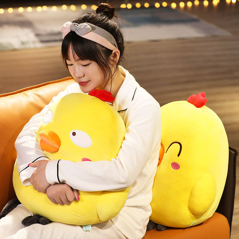 Funny Yellow Chick Plush Toy with Side Eyes and Happy Eyes designs, perfect for hugging and relaxing