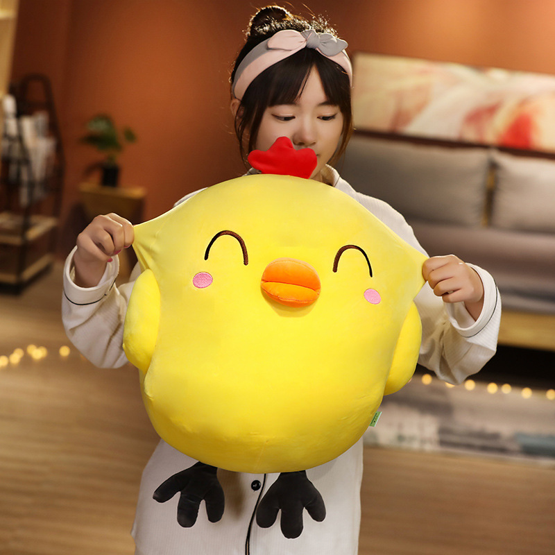 Funny Yellow Chick Plush Toy with Happy Eyes expression showing its soft, squishy plush design