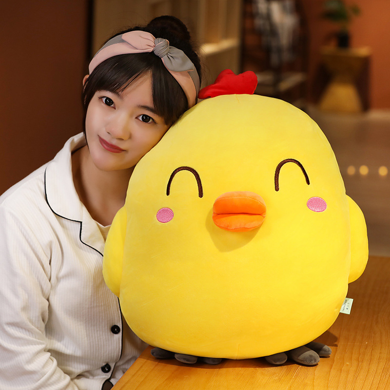 Funny Yellow Chick Plush Toy with Happy Eyes expression displayed as a cozy desk or bedroom companion