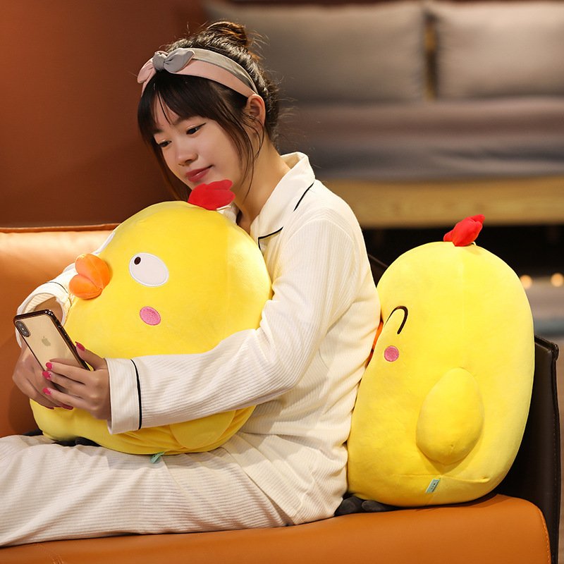 Funny Yellow Chick Plush Toy with Side Eyes and Happy Eyes expressions creating a cozy and playful atmosphere