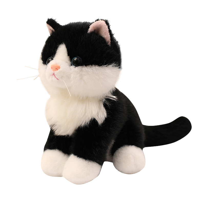 Black Realistic Cat Plush Toy with fluffy fur, soft plush fabric, and an adorable sitting kitten design