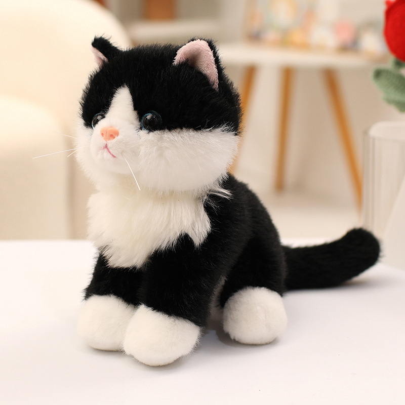 Black Realistic Cat Plush Toy with soft fluffy fur and lifelike sitting kitten design